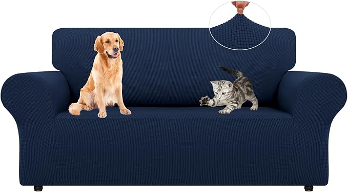 LURKA Stretch Loveseat Sofa Slipcovers 1 Piece Couch Covers for Sofa Furniture Protector Full Sofa Covers with Elastic Bottom for Kids and Dog (Medium, Navy)