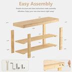 NEWBULIG Shoe Rack Bench, 3-Tier Bamboo Shoe Organizer, Wooden Entryway Storage Bench, 286 lb Load Capacity, 11.2x19.7x17.9 Inches, for Entryway Bathroom Bedroom Balcony, Wood