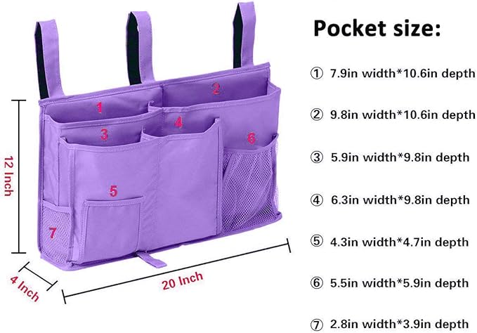 Sugaroom Purple Bedside Storage and Organizer - Hanging Caddy for Bed Rails, Bunk Beds, Dorm Rooms and More