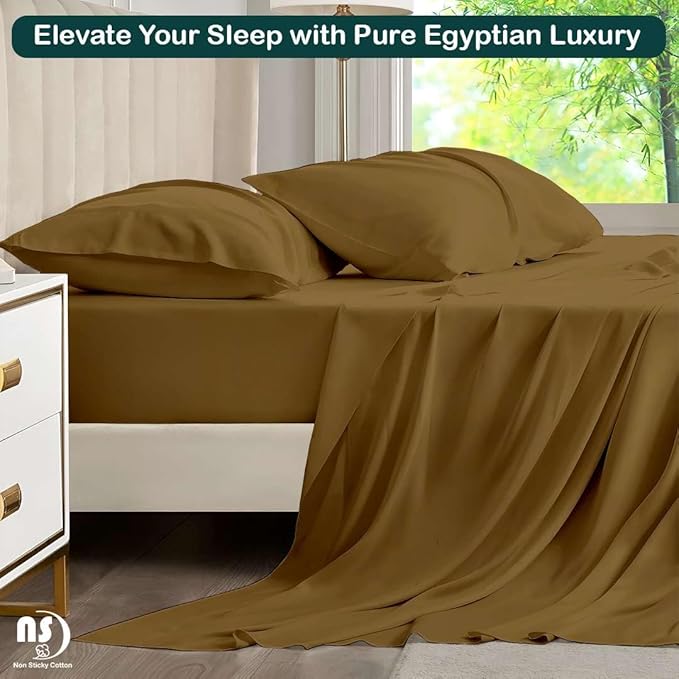 NON Sticky cotton Twin Size Sleeper Sofa Sheets, 4 Piece Egyptian Cotton Bed Sheet Set for Sofa Bed, 6" Deep Pocket Fitted Sheet for Pull Out Couch Mattress, 39" x 75", Taupe Solid, Soft & Breathable