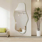 Irregular Full Length Mirror, 67"x31" Large Asymmetrical Tempered Glass Mirror, Gold Organic Frameless Wall Mirrors for Living Room Bedroom Hallway Entryway, Horizontal or Vertical Hanging