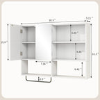 Medicine Cabinet, Wooden Bathroom Wall Cabinet with 2 Doors, Adjustable Shelves & Towel Bar, Over Toilet Storage Cabinet Wall Mounted for Laundry with Mirror, White