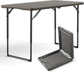 4ft Folding Table, Foldable Picnic Table Portable Table for Indoor Outdoor Use Heavy Duty Plastic Table Camping Table for Party, BBQ, Khaki