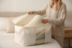 DoYiKe Soft Large Canvas Comforter Storage Bags with Four Carrying Handles and Clear Window, Closet Organizer for Clothing, Blankets Sheets Pillows and Bedding, 80L, 4 Pack, White