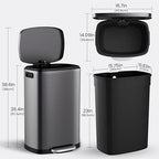 ELPHECO Kitchen Trash Can with Lid Soft Close, 13 Gallon / 50L Stainless Steel Pedal Garbage Can, Heavy-Duty Step Wastebasket with 20 Bags, Removable Bucket, Home Office, Titanium Silver