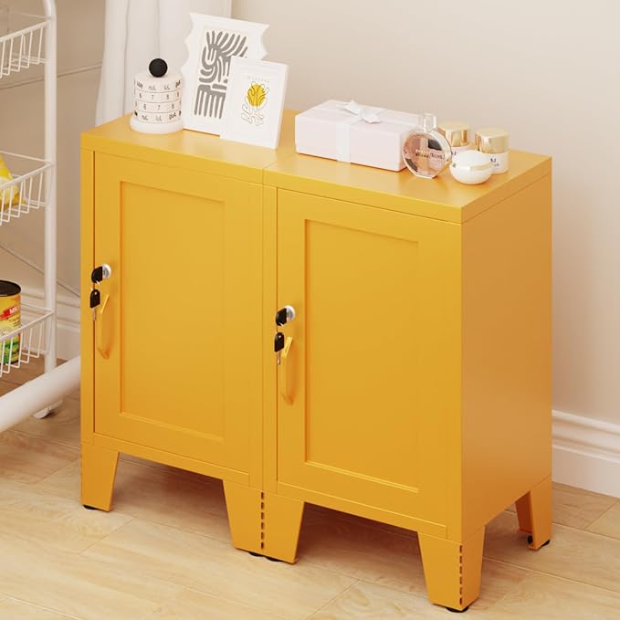 ALBAD Metal Nightstand with Lockable Cabinet, Compact Mini Locker Bedside Table