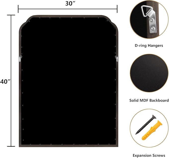 WallBeyond Wood Bathroom Mirrors for Wall Mounted, 30" x 40" Rustic Wood Frame Wall Mirrors Decorative for Living Room or Bedroom Vanity Mirror (Black)