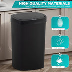 PayLessHere | 13 Gallon Plastic Trash Can | Black | Automatic Touchless Lid with Motion Sensor | Kitchen Garbage Can with Waterproof Design | for Home, Office, Bathroom | Pack of 1