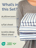 Extra Deep Pocket King Sheets - 4 Piece Breathable & Cooling Bed Sheets - Hotel Luxury Bed Sheet Set - Soft, Wrinkle Free & Comfy - Easily Fits Extra Deep Mattresses - Deep Pocket Blue Striped Sheets