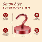 Neosmuk Magnetic Hooks, Cruise Ship Essentials, 120lb+ Heavy Duty Magnetic Hooks for Cruise Cabins, Refrigerator, Grill, Hanging, and Travel | Extra Strong Must-Haves Magnet Hook,Red, Pack of 10