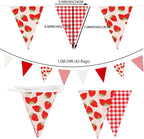 Zwiebeco 39Ft Red White Strawberry Fabric Bunting Banner Triangle Flags Party Decorations Hanging Cotton Garland Pennant for Engagement Wedding Baby Shower Birthday Home Outdoor Garden Party Decor