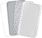 Pack and Play Sheets, 4 Pack Mini Crib Sheets, Stretchy Pack n Play Playard Fitted Sheet, Compatible with Graco Pack n Play, Soft and Breathable Material, Grey