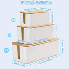 Cable Management Box Organizer, Set of 3 Bamboo Lid Storage Wires Holder to Cover Hide Surge Protector, Power Strips & Cords- with 5 Cables Fastening Tapes for Home, Office, Desk, PC, TV, USB Hub