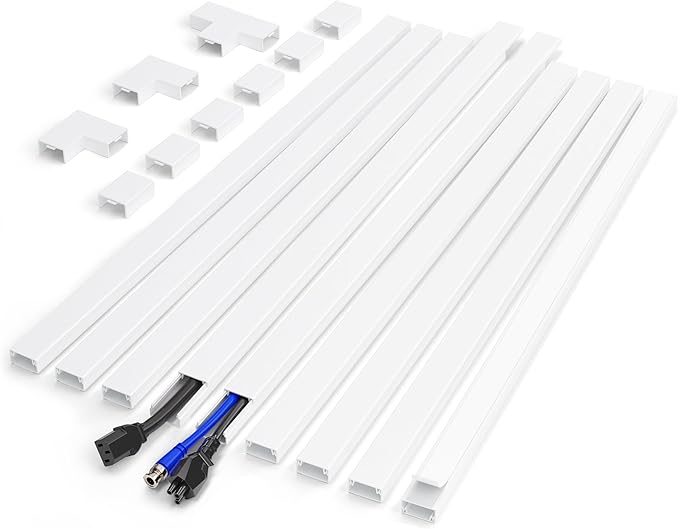 Cord Hider 132in White, W0.85in H0.5in Self-Adhesive Convenient Cable Raceway Kit, Wall Wire Hider Cable Hider for 2 Cords, Cord Cover for Wires on Wall Cable Management, Wire Covers for Cords