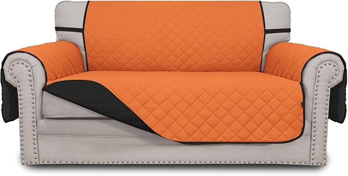 Easy-Going Reversible Loveseat Couch Cover for 2 Cushion Couch Sofa Cover for Dogs Water Resistant Furniture Protector with Foam Sticks Elastic Straps for Pet (Loveseat, Orange/Black)