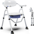 VOCIC Folding Shower Chair for Inside Shower, Lab-Tested 300lbs Heavy Duty Shower Seat for Elderly & Disabled, Flip-Up Arms, Cutout Seat, Height Adjustable Back & Legs, Portable Shower Commode Chair