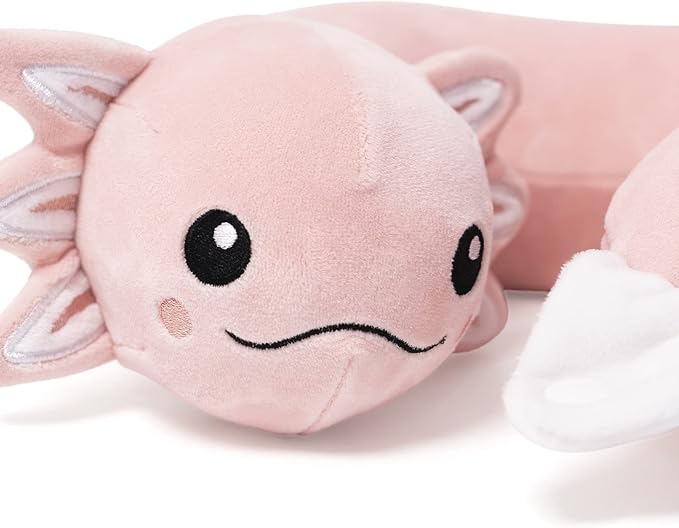 Niuniu Daddy Axolotl Kids Travel Pillow Road Trip Essentials for 9-12 Years Old - Soft Memory Foam Kids Neck Pillow for Airplane Travel Sleeping Essentials- Luminous Cervical Neck Pillow for Adults