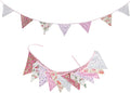 Zwiebeco 32Ft Pink Purple Rustic Floral Fabric Pennant Banner Triangle Flags Cotton Retro Flowers Bunting Party Decorations for Birthday Engagement Wedding Spring Vintage Village Home Garden Decor