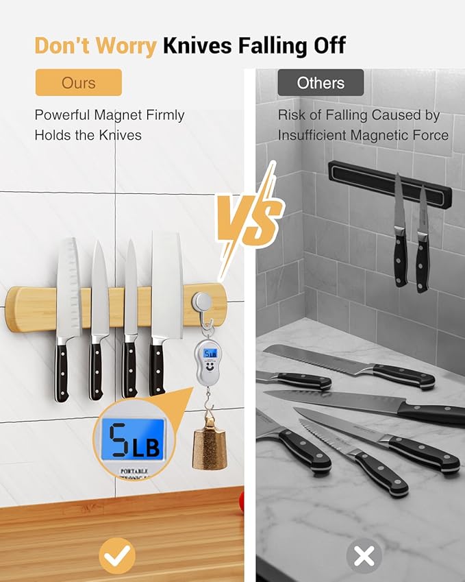 Swaitee Magnetic Knife Holder for Wall, 16 Inch Bamboo Magnetic Knife Strip, Kitchen Storage Organizer, Fridge Side Mount, Housewarming Gifts for New Home