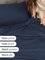 Extra Deep Pocket King Sheets - 4 Piece Breathable & Cooling Bed Sheets - Hotel Luxury Bed Sheet Set - Soft, Wrinkle Free & Comfy - Easily Fits Extra Deep Mattresses - Deep Pocket Navy Blue Sheets Set