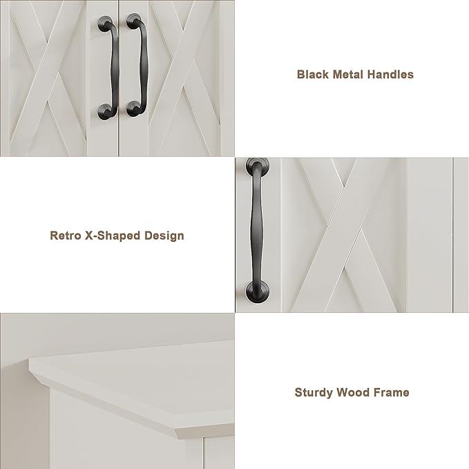 ChooChoo Farmhouse Medicine Cabinet, Bathroom Wall Cabinet with Adjustable Shelf, Towel Bar, 3 Hooks, Over The Toilet Storage Cabinet for Bathroom, Kitchen, White