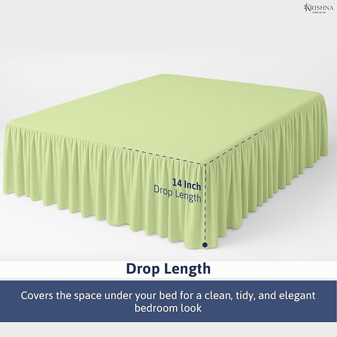 KRISHNA Ruffled Bed Skirt with Split Corners King, 100% Microfiber Hotel Quality, 14 Inch Drop Dust Ruffle Gathered Bedskirt with Platform, 78" x 80", Sage