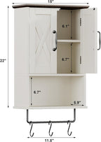 ChooChoo Farmhouse Medicine Cabinet, Bathroom Wall Cabinet with Adjustable Shelf, Towel Bar, 3 Hooks, Over The Toilet Storage Cabinet for Bathroom, Kitchen, Antique White & Brown