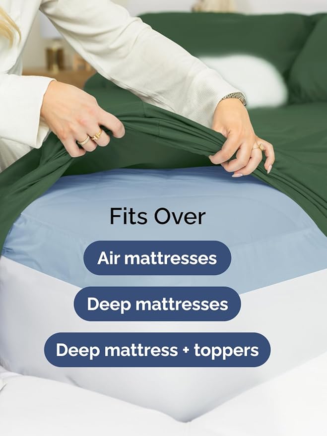 Extra Deep Pocket King Sheets - 4 Piece Breathable & Cooling Bed Sheets - Hotel Luxury Bed Sheet Set - Soft, Wrinkle Free & Comfy - Easily Fits Extra Deep Mattresses - Deep Pocket Emerald Green Sheets
