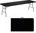 Folding Table 8FT Portable Heavy Duty Plastic Table with Carrying Handle Fold-in-Half Utility Foldable Tables for Parties Wedding Events Dining Indoor Outdoor Picnic (Black)