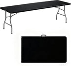 Folding Table 8FT Portable Heavy Duty Plastic Table with Carrying Handle Fold-in-Half Utility Foldable Tables for Parties Wedding Events Dining Indoor Outdoor Picnic (Black)
