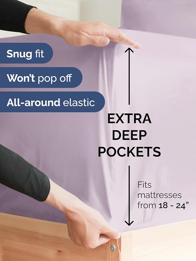 Extra Deep Pocket Twin Sheets - 3 Piece Breathable & Cooling Bed Sheets - Hotel Luxury Sheet Set - Soft, Wrinkle Free & Comfy - Easily Fits Extra Deep Mattresses - Deep Pocket Light Lavender Sheets