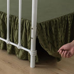 Bed Skirt King Size Ruffled Bed Skirt with Split Corners, 14 Inch Drop Dust Ruffle Bed Skirts with Platform, Boho Tufted Shabby Chic King Size Bed Skirts, Olive Green
