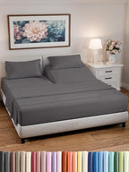 Split California King Bed Sheet Set - 5 Piece Split California King Size Sheets – Ultra-Soft & Wrinkle Free - Fits 8” to 16" Mattress w/ Deep Pockets - Breathable & Cooling Luxury Bedding – Dark Grey