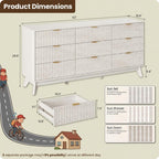 63" Wide Fluted 9 Drawers Dresser for Bedroom,Curved Edge,White