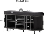 Oval Shoe Storage Bench with Padded Seat Cushion, 2-Tier Fluted Shoe Cabinet with Adjustable Shelves, Mid-Century Bench Compact for Entryway, Hallway, Closet, Front Accent, Foyer, Bedroom, Black