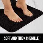 GORILLA GRIP Bath Rug Mat 30x20, Thick Soft Absorbent Chenille, Quick Dry Microfiber Mats, Rubber Backing Washable Shower Floor Rugs, US Designed Bathroom Bathmat Home Decor Accessories, Black