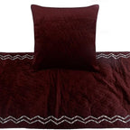 The HomeCentric King Queen Twin Deep Wine Luxury Queen 74"x18" Bed Runner with Pillow Cover, Quilted & Crystals Bed Scarf on Velvet Fabric - Diamond Symphony