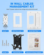 Recessed Outlet Box for Wall Mount TV, Behind TV Outlet Box with Dual Power Receptacle, in Wall Cable Management Kit, TV Cord Hider for Home Office, White