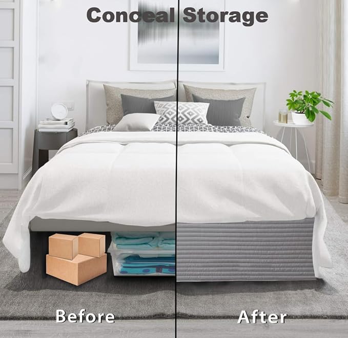 King Bed Skirt-Box Spring Cover with 14 Inch Tailored Drop,Wrinkle and Fade Resistant Hotel Wrap Around Bed Skirts，Bed Frame Cover (Horizontal Stripe Gray, King)