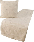 The HomeCentric King Queen Twin White Decorative CA King 86"x18" Bed Runner with 2 Pillow Cover, Mirror Embroidery Bed Scarf on Cotton Fabric - Mirror Lover