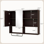 Medicine Cabinet, Wooden Bathroom Wall Cabinet with 2 Doors, Adjustable Shelves & Towel Bar, Over Toilet Storage Cabinet Wall Mounted for Laundry with Mirror, Espresso