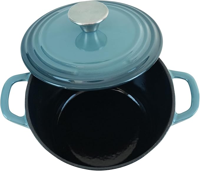 Flavehc Dutch Oven Pot with Lid 1.8 qt Cast Iron Dutch Oven for Bread Baking Slateblue Enameled Cast Iron Rice Pot with Handels