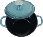 Flavehc Dutch Oven Pot with Lid 1.8 qt Cast Iron Dutch Oven for Bread Baking Slateblue Enameled Cast Iron Rice Pot with Handels