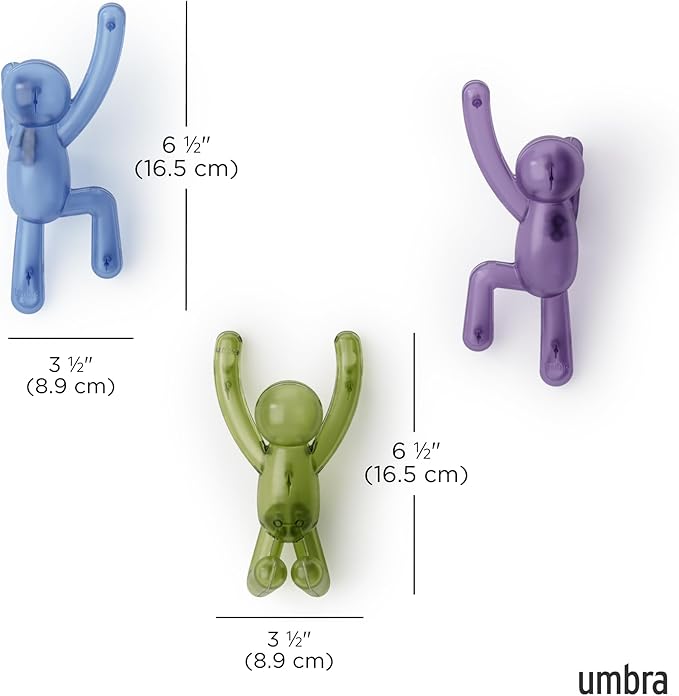 Umbra Buddy Wall Hooks – Drill-Free PIN-Point Decorative Wall Mounted Coat Hooks for Hanging Coats, Scarves, Bags, Purses, Backpacks, Towels & More, Set of 3, Assorted Gem Colors