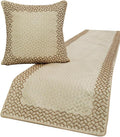 The HomeCentric King/Queen/Twin Ivory & Gold Designer Twin 53"x18" Bed Runner Without Pillow Cover, Mosaic & Beaded Bed Scarf on Jacquard Fabric - Tessellation