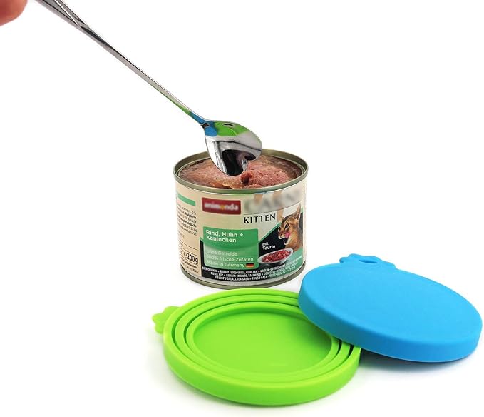 Comtim Pet Food Can Lids, Silicone Can Covers for Dog Cat Food, Universal Size Fit Small Medium Large Cans, 2 Pack and 1 Pet Food Cans Spoon