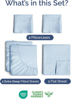 Extra Deep Pocket Split King Sheets - 5 Piece Breathable & Cooling Bed Sheets - Hotel Luxury Sheet Set - Soft, Wrinkle Free & Comfy - Easily Fits Extra Deep Mattresses - Deep Pocket Sky Blue Sheets