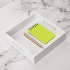 KEVLANG White Sturdy Acrylic Tray with Handles-8x8 Inch- Countertop Organizer Tray for Kitchen,Bathroom,Office- Storage Box for Cosmetics, Jewelry,Toiletries,Toy,Gadgets