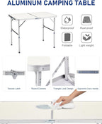 Outvita 3ft Portable Folding Camping Table, Outdoor Waterproof Adjustable Height Table, Aluminum Lightweight Suitcase Foldable Table for Picnic BBQ Beach Dining