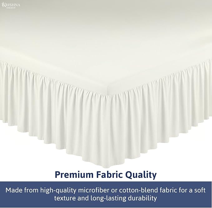 KRISHNA Ruffled Bed Skirt with Split Corners Queen, 100% Microfiber Hotel Quality, 24 Inch Drop Dust Ruffle Gathered Bedskirt with Platform, 60" x 80", Ivory